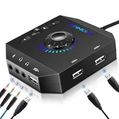 Image of External Sound Card, PHOINIKAS T10 USB Audio Adapter for PC Windows, Mac, Linux, Laptops, Desktops, Stereo Card with 3.5 mm Interface &amp; Interface, Plug Play (6 in 1, Black)