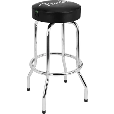 Image of Fender Barstool, Perfect for Guitar Players and Fans, Spaghetti Logo Pick Pouch Foam Padded, 30&quot;, Black Chrome