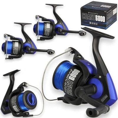 Image of 2 AP Coast 6000 Sea Fishing Reel Fixed Spool Beach Pier Boat Rock 20lb Line Blue