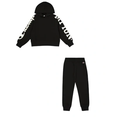 Image of Champion Girl&#039;s Legacy Graphic Shop G (405022) Ultra Light Soft Compact Powerblend Fleece Hooded Sweatshirt, Black (KK001), 15 16 Years