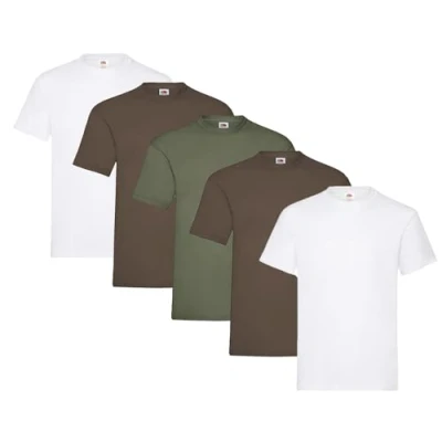 Image of Fruit of the Loom Men&#039;s T Shirt, Heavy Cotton, M, L, XL, XXL, 3XL, Various Colour Sets, Pack 5, L