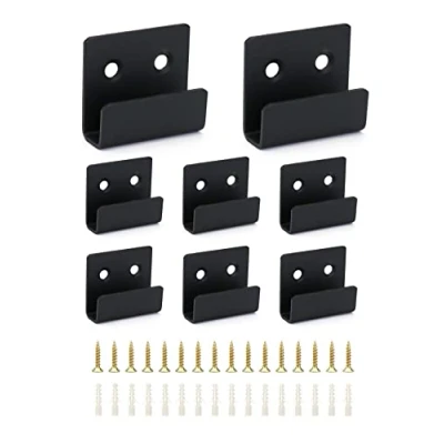 Image of QWORK® 8 Pack Ceramic Tile Display Bracket, Stainless Steel Heavy Duty Wall Hooks Mirror Glass Wood Sample with Screws, 11mm Inner Width, Black