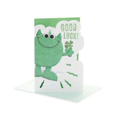 Image of UK Greetings Good Luck Card for Him/Her/Friend Green Monster Design