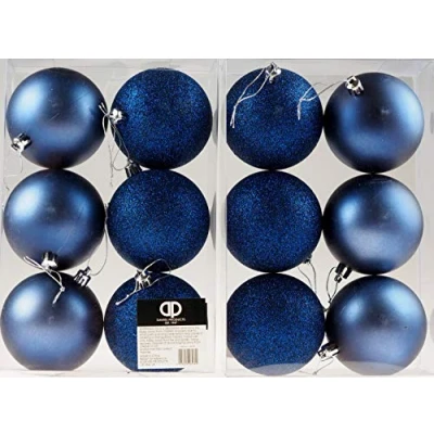 Image of Set Of 12 Midnight Blue Navy Christmas Tree Baubles Decorations