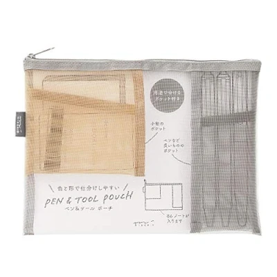 Image of Midori Mesh Pouch, Pen Case, Tool gray,