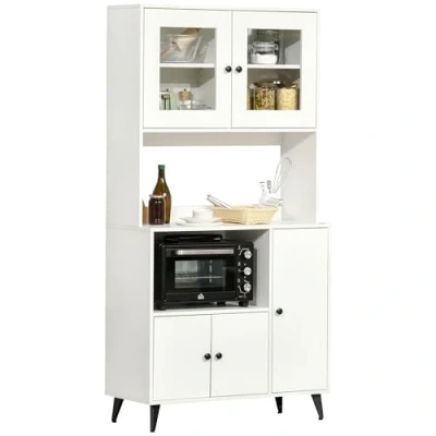 Image of HOMCOM Freestanding Kitchen Cupboard, Modern Storage Cabinet with Doors and Adjustable Shelves, 180cm, White