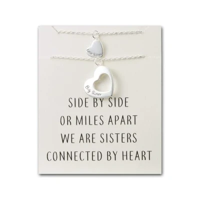 Image of Philip Jones Silver Plated Big Sister and Little Necklace Set with Quote Card