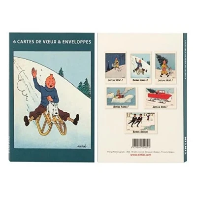 Image of Set of 6 double Postcards Tintin, Christmas and Happy New Year 31315 (10x15cm)