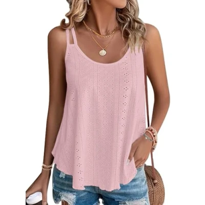 Image of WNEEDU Women&#039;s Summer Tank Tops Ladies Sleeveless Vests Tanks Top Loost Fit Casual Shirts Vest Blouses Cami Camisole Light Pink S