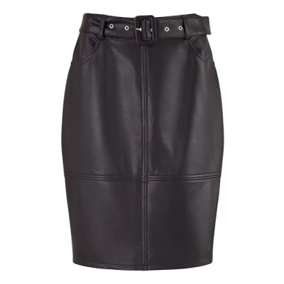Image of Yumi Black Faux Leather Midi Pencil Skirt with Matching Belt 12