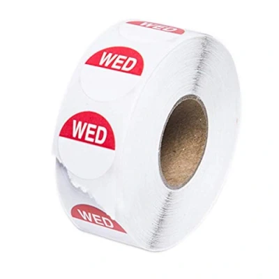 Image of We Can Source It Ltd Day Dots Food Labels Wednesday Red Hygiene for Commercial Kitchens, Restaurants Self Adhesive Roll of 1000 Stickers Per Pack