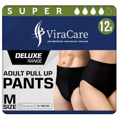 Image of 48 x Black Incontinence Pants Women &amp; Men Super Pull Up Adult Nappies High Absorption and Soft Stretch Waistband Waist Size Medium 65 135 cm (Medium, 4 Packs of 12)