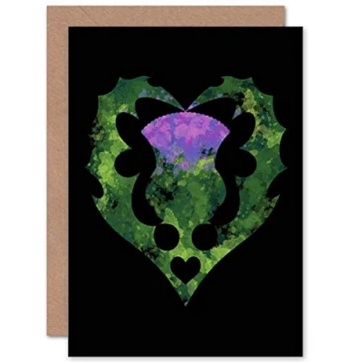Image of Wee Blue Coo PAINTING THISTLE HEAD HEART LOVE SCOTLAND BLANK GREETINGS CARD