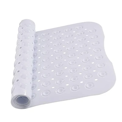 Image of MOONLIGHT20015 Shower Bath Mat Non Slip Anti Mould &amp; Mildew with Strong Suction Cups Grip and Drain Holes Soft Rubber Mats PVC Bathroom Machine Washable (70x38cm, White)