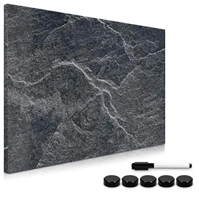 Image of Navaris Magnetic Whiteboard Memo Board 60 x 40 cm Writable Dry Erase Notice Message for Wall with Magnets and Marker Black Stone