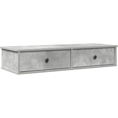 Image of vidaXL Wall Shelf with Drawers Concrete Grey Engineered Wood 100x37.5x19 cm Living Room/Bedroom Storage