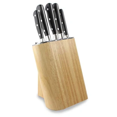 Image of Rockingham Forge Sharp’N Rubber Wood 5 Piece Self Sharpening Knife Block Set