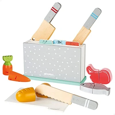 Image of WOOMAX Wooden Cutting Board for Children, Toy Knives, Food, Home Toys, 13 Pieces, +2 Years, 49329
