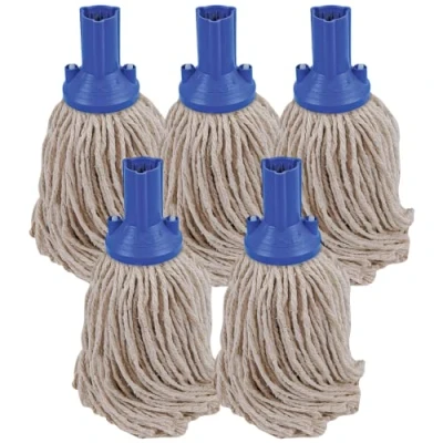 Image of String Mop Heads Cotton PY Yarn Replacement Socket Head Colour Coded (Pack Of 5) (Blue)