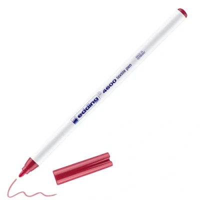 Image of edding 4600 textile pen carmine red 1 round nib mm permanent fabric pens for drawing on textiles, wash resistant to 60 C