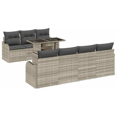 Image of vidaXL 8 Piece Garden Sofa Set with Cushions Light Grey Poly Rattan
