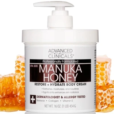 Image of Advanced Clinicals Manuka Honey Cream For Extremely Dry, Aging Skin Face, Neck, Hands, and Body. Spa Size 16oz. (16oz)