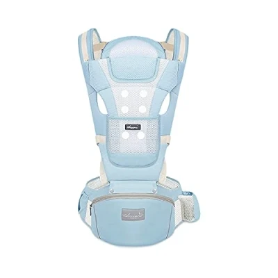Image of SONARIN Breathable Baby Carrier with Hip Seat for 0 36 Months,Pure Cotton 3D Air Mesh Ergonomic Newborn to Toddler,Adjustable All Position Carrier,Up 30 KG(Blue)