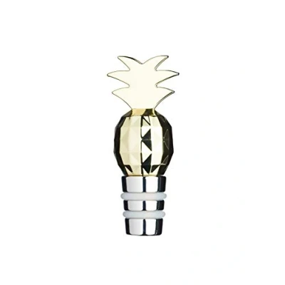 Image of BarCraft BCWSTPAPPLE Novelty Wine Bottle Stopper, Pineapple Design, In Gift Box, Metal, Gold Coloured