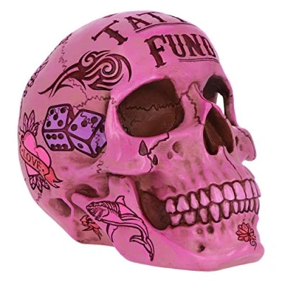 Image of Nemesis Now Tribal Tattoo Fund Skull Ornament, Pink, 15cm