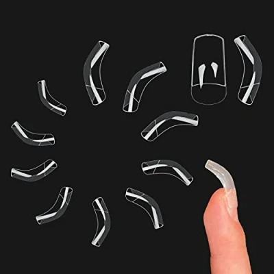 Image of NOVO OVO 500 pcs Hawk Curved Eagle Claw Transparent Clear Cystal Extra Super Extreme Deep Curve Half Cover Short Square Tapered False Nail Extension Tips Acrylic 10 Sizes Bag Packaging