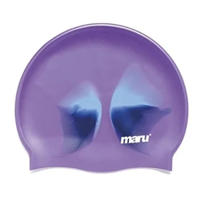 Image of MARU Swimming Hat, 100% Silicone Swim Cap, Unisex Adult Lightweight Caps for Men and Women, Comfortable Durable Hats Designed in the UK (Purple/Blue, One Size)