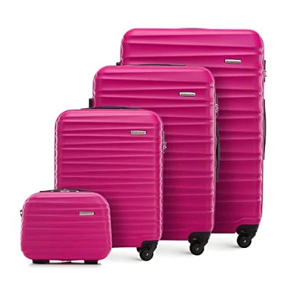 Image of WITTCHEN Travel Suitcase Carry On Cabin Luggage Hardshell Made of ABS with 4 Spinner Wheels Combination Lock Telescopic Handle Groove Line Set suitcases Pink