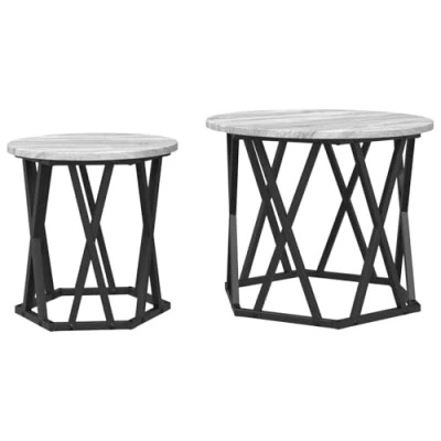 Image of vidaXL grey sonoma round coffee table/wood veneer/metal frame/modern living room furniture
