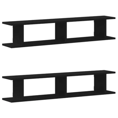Image of vidaXL Wall Shelves Black Oak Floating Engineered Wood 105x18x20 cm Modern Display/Storage for Living Room/Office/Study