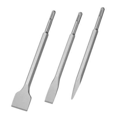 Image of flintronic SDS Plus Chisel Set, 3 Piece Tool Holder, Hex Shank High Quality Spade, Flat &amp; Point for Universally Using (with Transport Box)