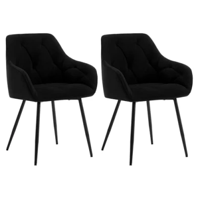 Image of WOLTU Set of 2 Dining Chairs Kitchen Upholstered Living Room with Backrest, Armrests, Metal Legs, Ergonomic for Lounge, Office, Dressing Table Chairs, Velvet, Black