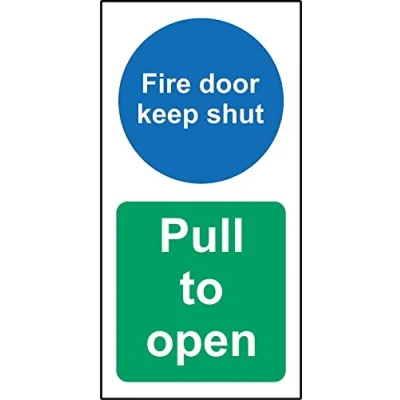Image of Fire door keep shut Pull to open Safety sign Self adhesive sticker 200mm x 100mm