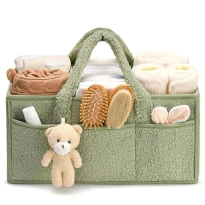 Image of EHOTER Baby Nappy Caddy Organiser with Removable Dividers Portable Diaper Nursery Storage Baskets Wipes Bag Newborn Essentials Gifts for Mum (Green)
