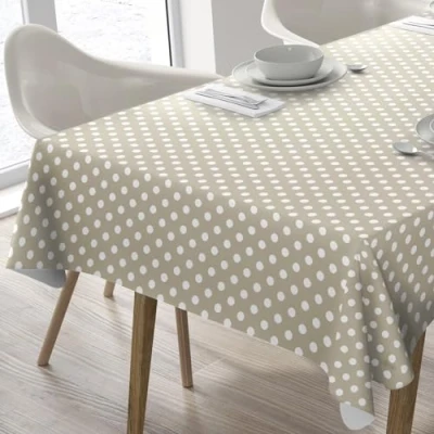 Image of Home Direct Rectangular Oilcloth PVC Wipe Clean Tablecloth Table Cover 140cm x 180cm 55x70 Polka Dot Beige