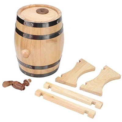 Image of Wood Beer Barrel, Whiskey Barrel,Home Barrel Dispenser Mini Pine Wine Keg for Bourbon, Wine,Tequila, Whiskey, Rum,etc(Wood Color 1.5L)