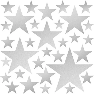 Image of PREMYO Set of 32 Star Wall Stickers Kids Nursery Decor Easy to Apply Decals for Bedrooms Girls Boys Silver