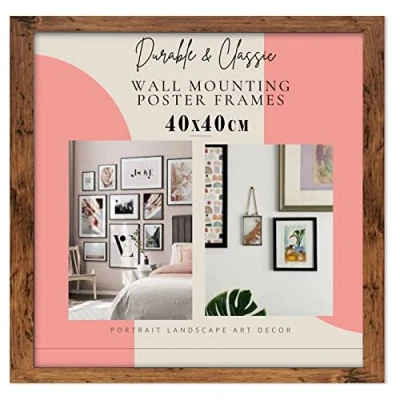 Image of Deals on deal Modern 40x40CM Square Wooden Picture Frame Photo Wall Art Poster Frames With Clear Perspex Safety Glass to Hang Portrait or Landscape (40x40CM (15.7&quot; x 15.7&quot;), RUSTIC)