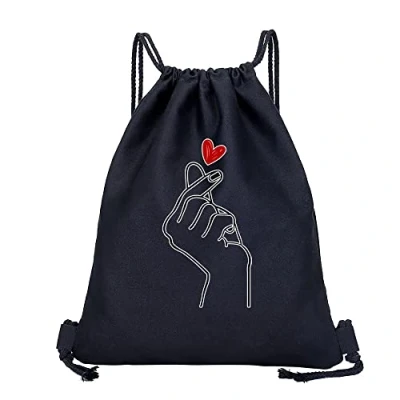 Image of Drawstring Gym Bag, String Swim PE Bag,Large Sports Backpack Bags for Women Men, Travel Beach School Bag with Waterproof Kids,Boys,Girls Men (Heart Finger)