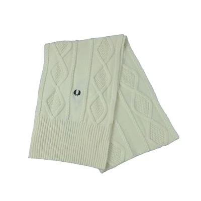 Image of Fred Perry Mens Womens Unisex Knitted Cable Wool Scarf in Ecru Cream