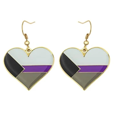 Image of Demisexual Pride Heart Dangle Earrings Gay &amp; Lesbian LGBT Gifts Rainbow Jewelry…