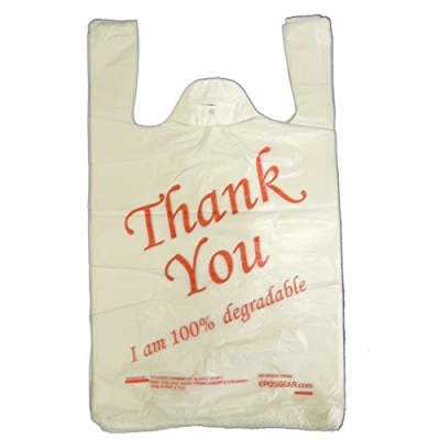 Image of EPOSGEAR® Large Thank You 100% Degradable Eco Plastic Vest Carrier Bags (10&quot; x 15&quot; 18&quot;, Red, 100)