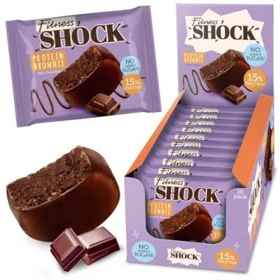 Image of Fitnesshock Chocolate Brownie without Added Sugar, 15% Protein, satiating dietary fibre, Soft Texture, 10 Pieces, 50g