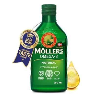 Image of Moller’s ® Omega 3 cod Liver Oil Dietary Supplements with EPA, DHA, Vitamin A, D and E Superior Taste Award Pure &amp; Natural 166 Year Old Brand Neutral 250 ml