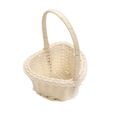 Image of Heart Shaped Flower Baskets with Handle, Durable Rattan Storage Baskets, White Woven Basket, Small Wicker Basket for Home Garden Decor, 9 * 8 12cm