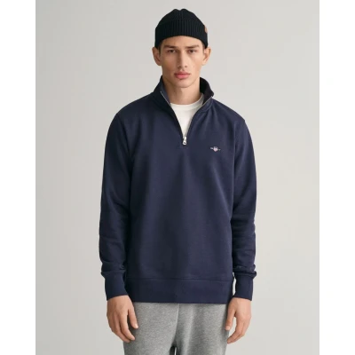 Image of GANT REG Shield HALF ZIP Sweatshirt, Men&#039;s, Size: 3XL, Evening blue
